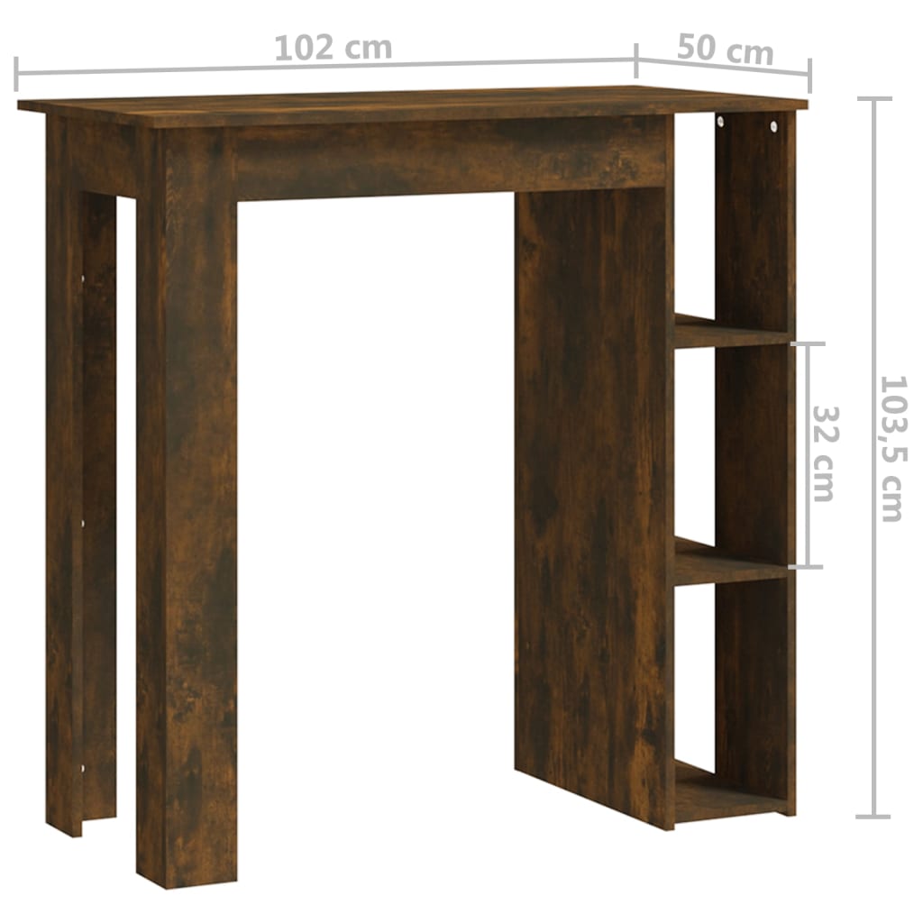 Barbord med hylle røkt eik 102x50x103,5 cm