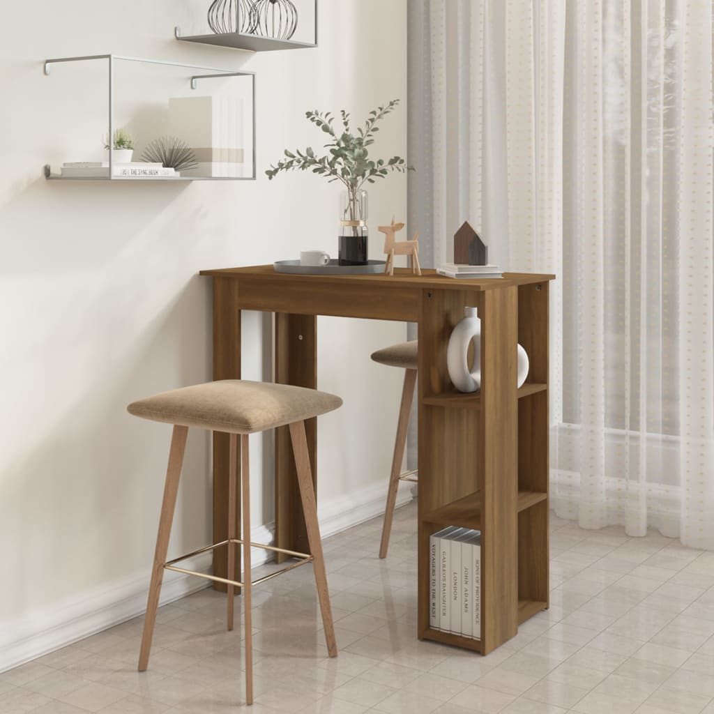 Barbord med hylle brun eik 102x50x103,5 cm konstruert tre