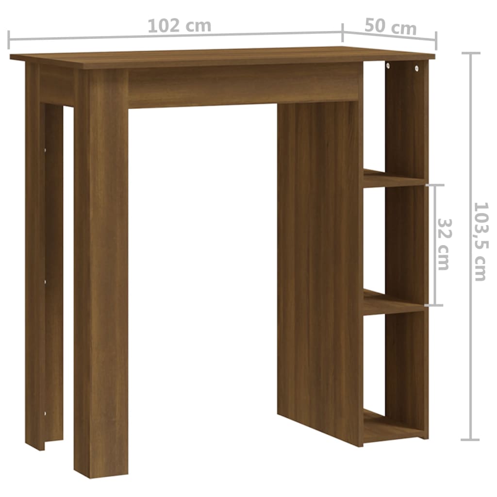 Barbord med hylle brun eik 102x50x103,5 cm konstruert tre