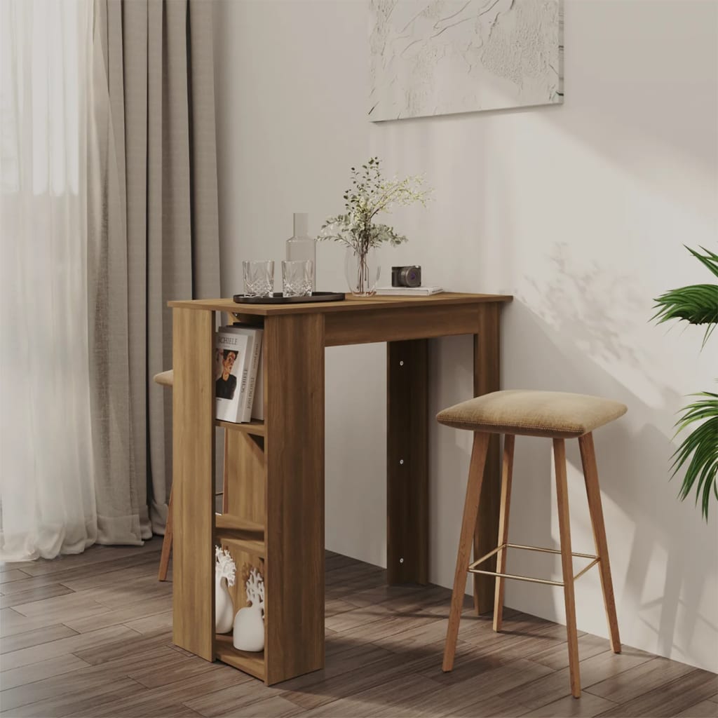Barbord med hylle brun eik 102x50x103,5 cm konstruert tre