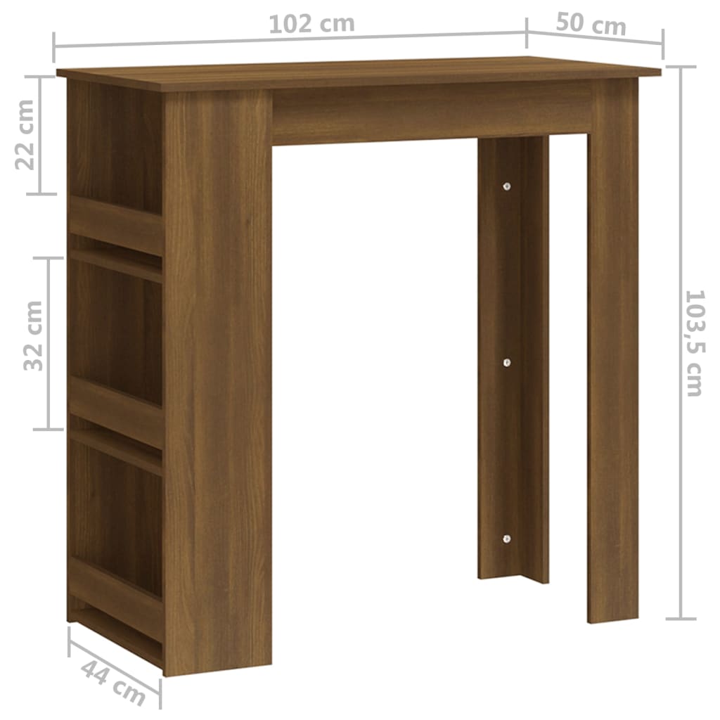 Barbord med oppbevaring brun eik 102x50x103,5 cm konstruert tre