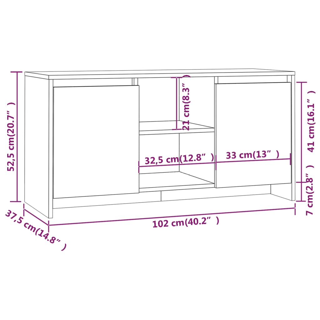 TV-Møbel Sonoma Grå TV-benk Eik 102x37,5x52,5 cm