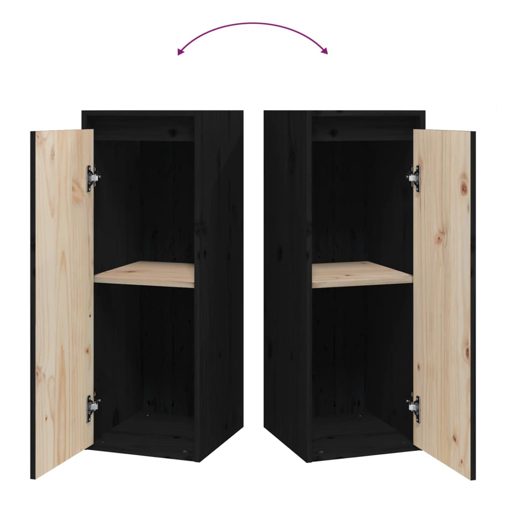 Veggskap 2 stk svart 30x30x80 cm heltre furu