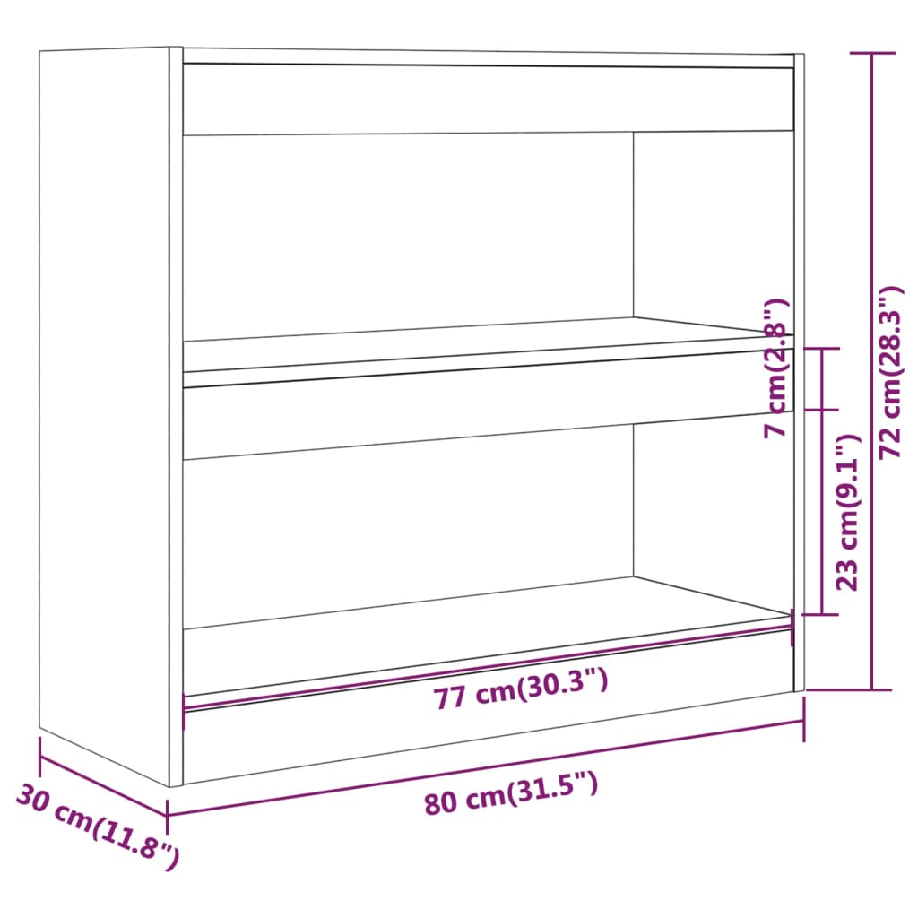 Bokhylle Svart Romdeler 80x30x72 cm