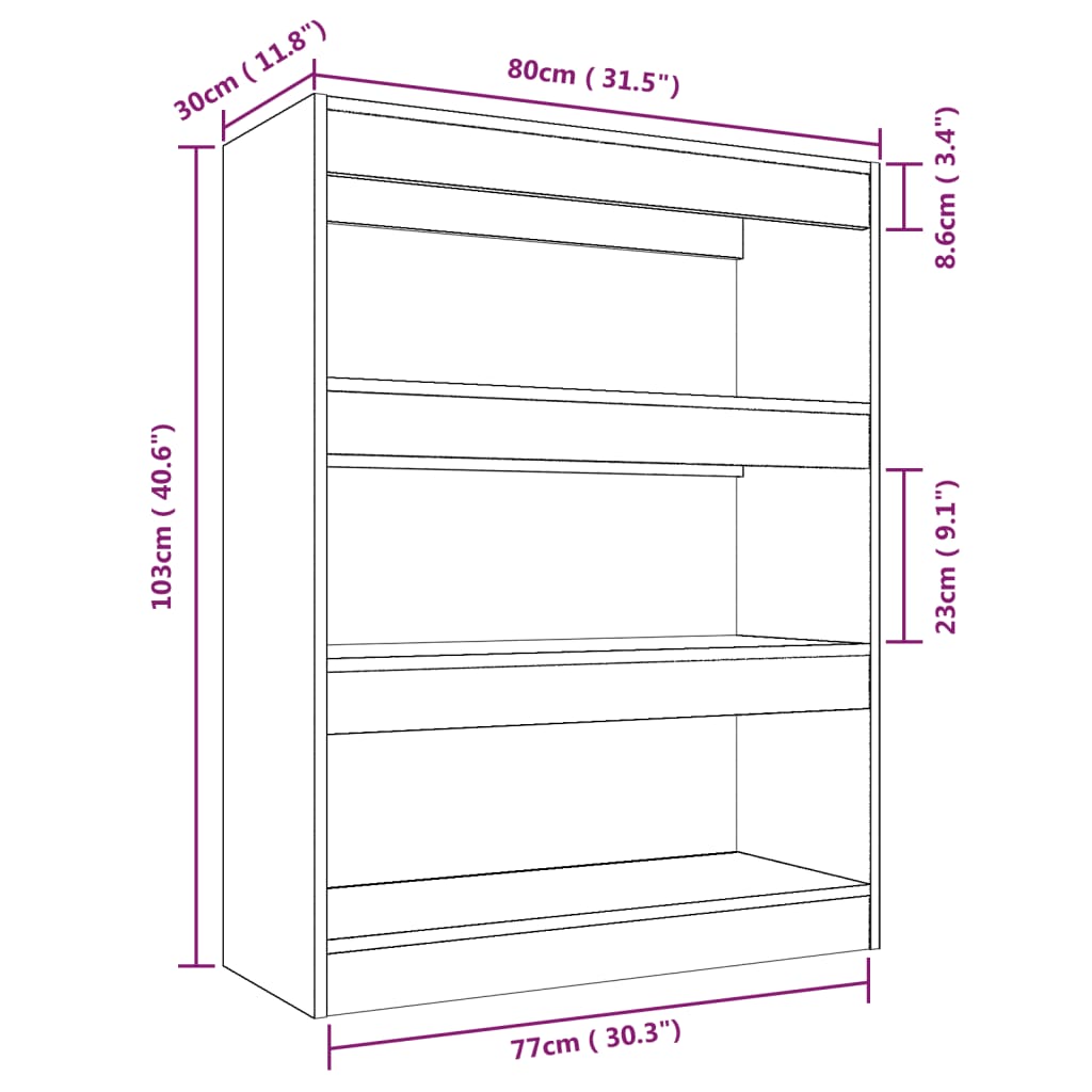 Bokhylle Hvit Romdeler 80x30x103 cm