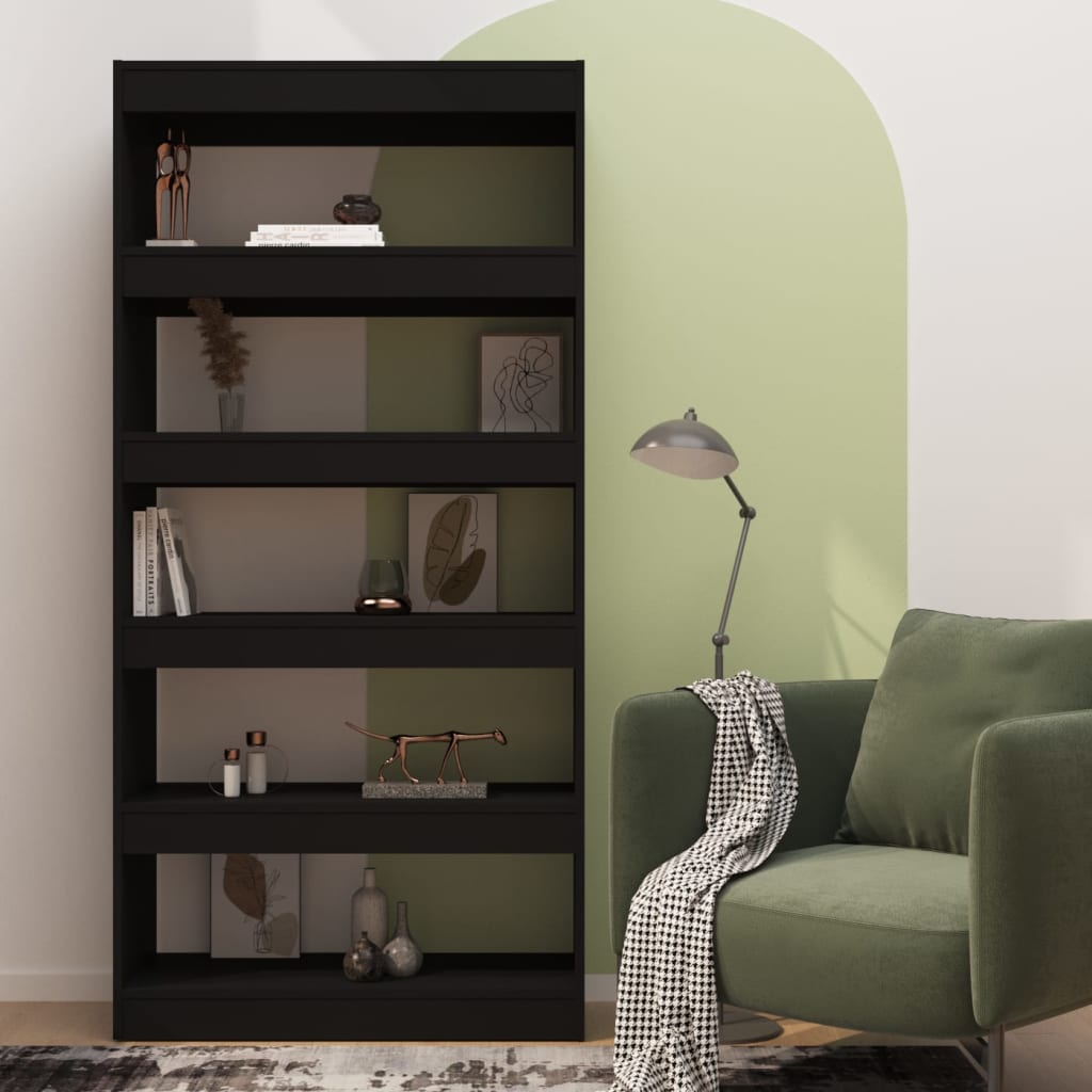 Bokhylle Svart Romdeler 80x30x166 cm
