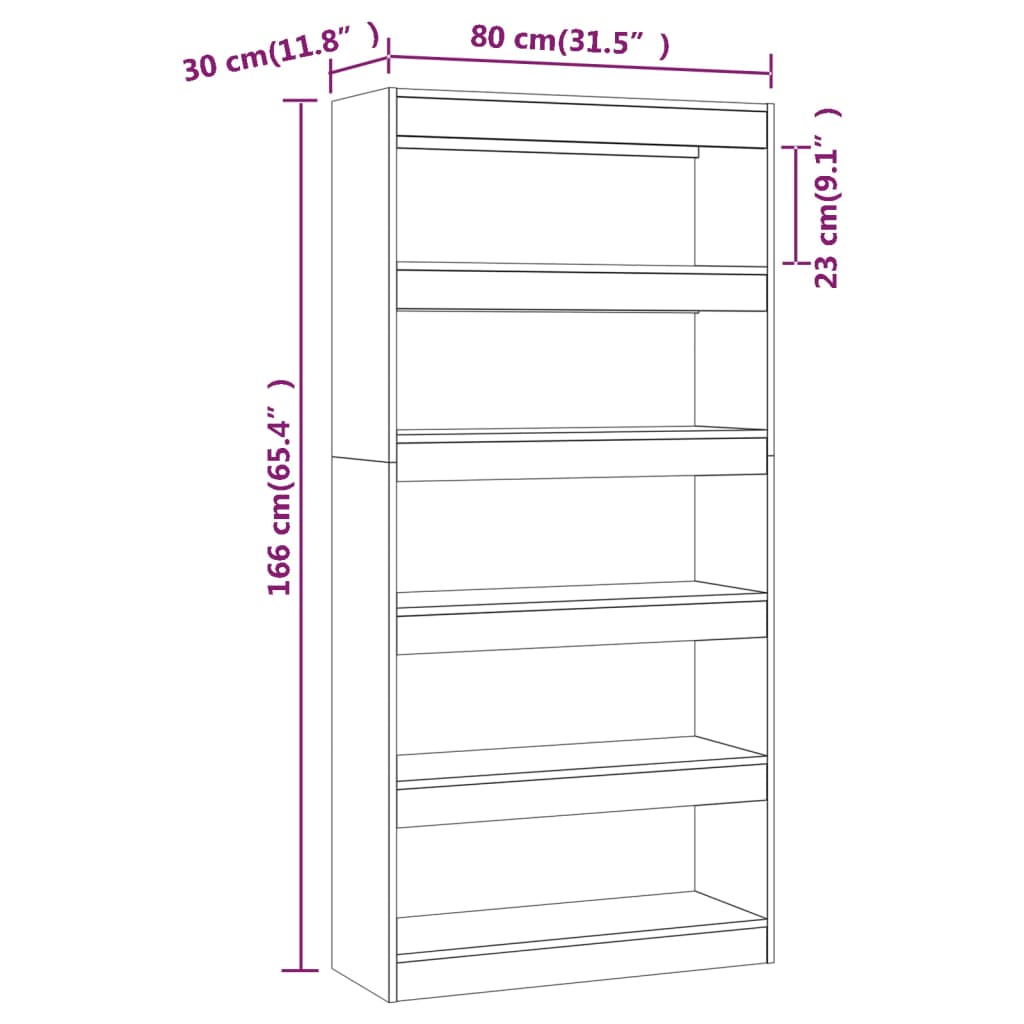 Bokhylle Svart Romdeler 80x30x166 cm