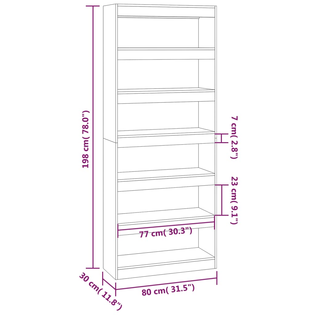 Bokhylle Svart Romdeler 80x30x198 cm
