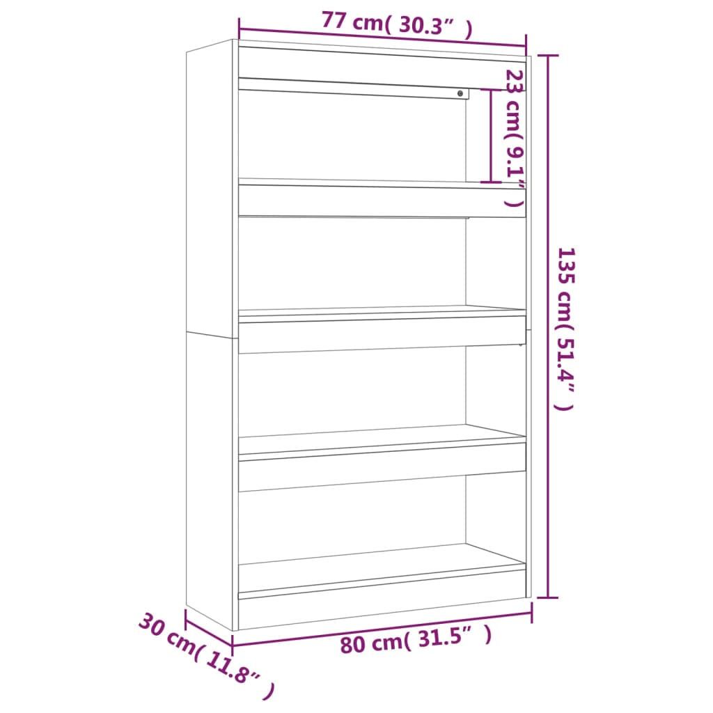 Bokhylle Brun Eik Romdeler 80x30x135 cm