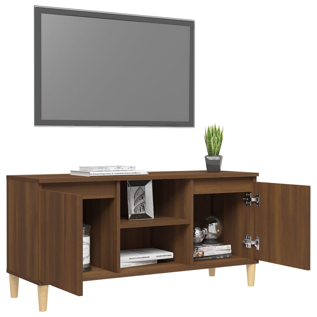 TV-Møbel Brun Eik TV-benk med ben i heltre 103,5x35x50 cm