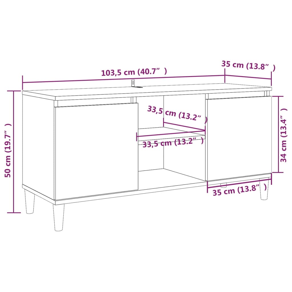TV-Møbel Brun Eik TV-benk med ben i heltre 103,5x35x50 cm