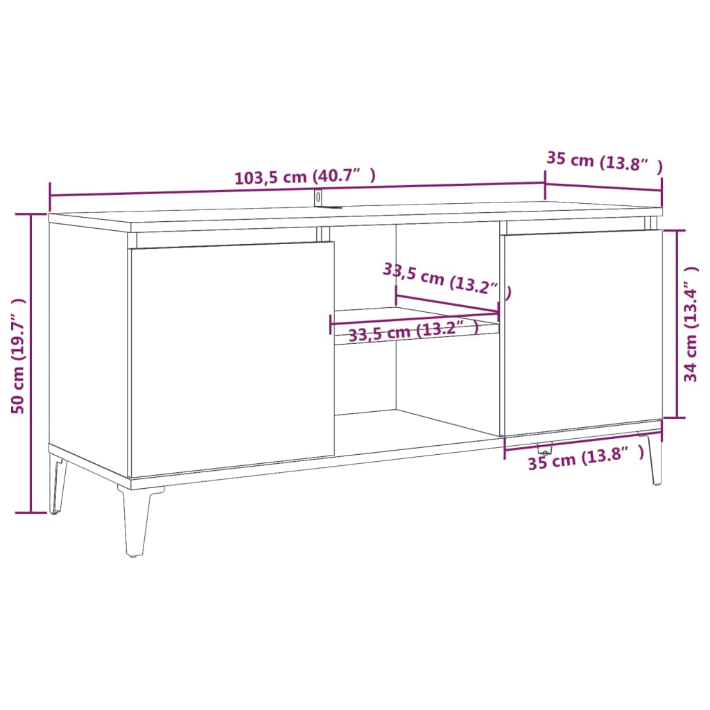 TV-Møbel Brun Eik TV-benk med metallben 103,5x35x50 cm