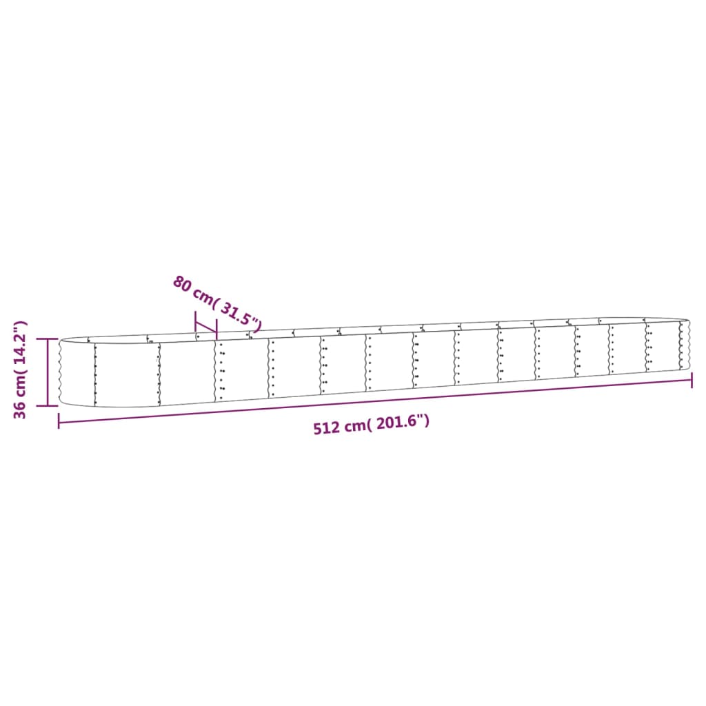 Høybed galvanisert stål 512x80x36 cm sølv