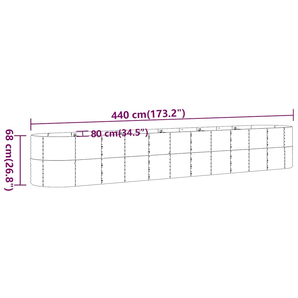 Høybed galvanisert stål 440x80x68 cm grå