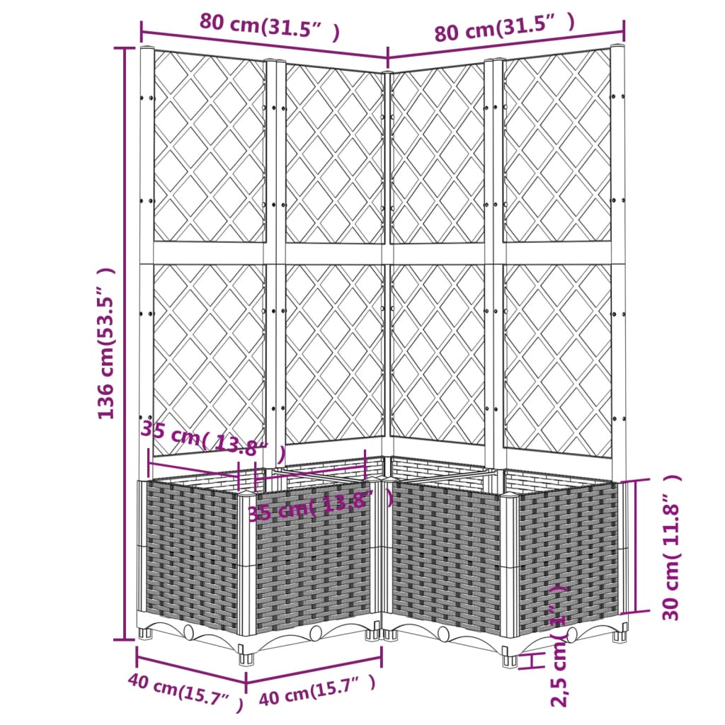 Hageespalje Plantekasse PP mørkegrå 80x80x136 cm PP