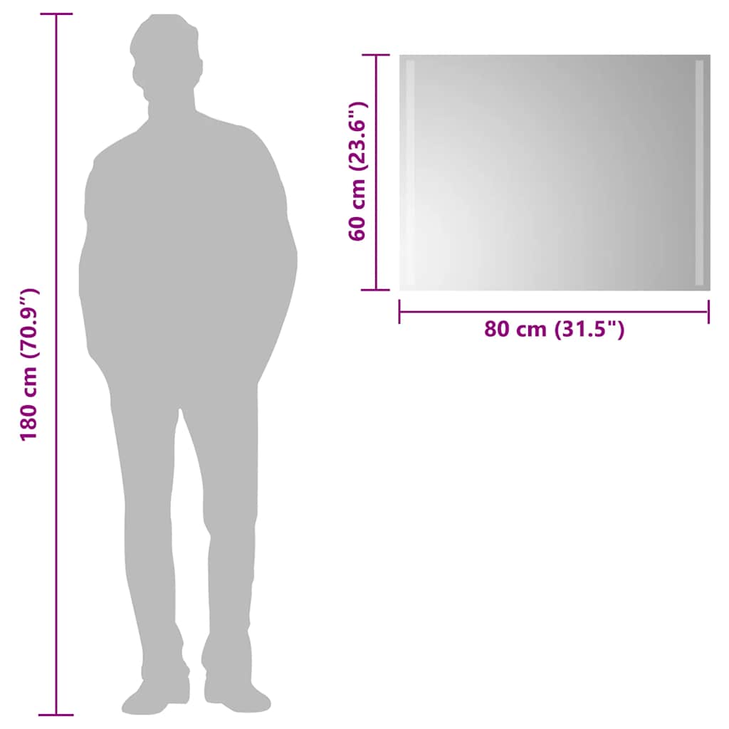 Baderomsspeil med LED 80x60 cm