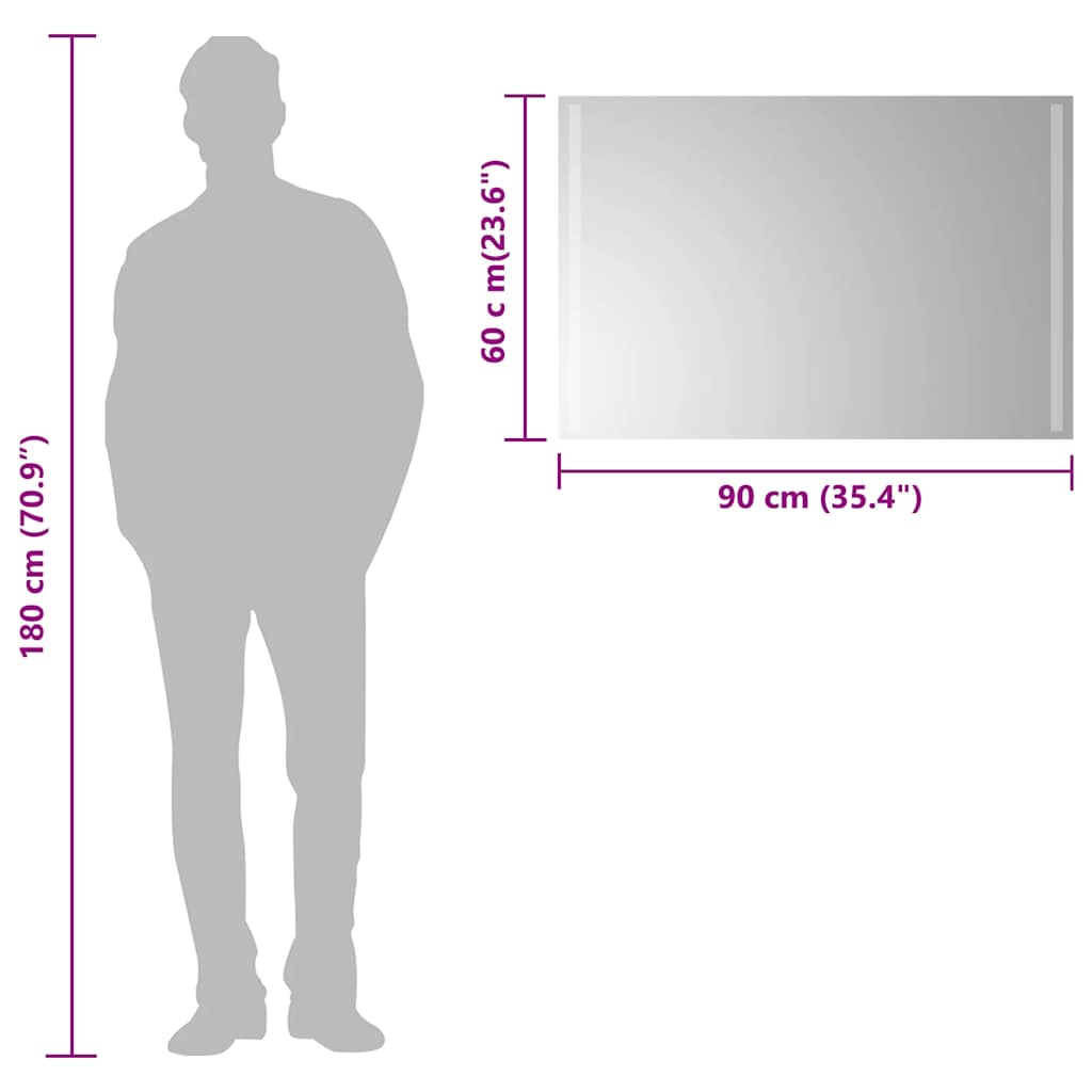 Baderomsspeil med LED 90x60 cm