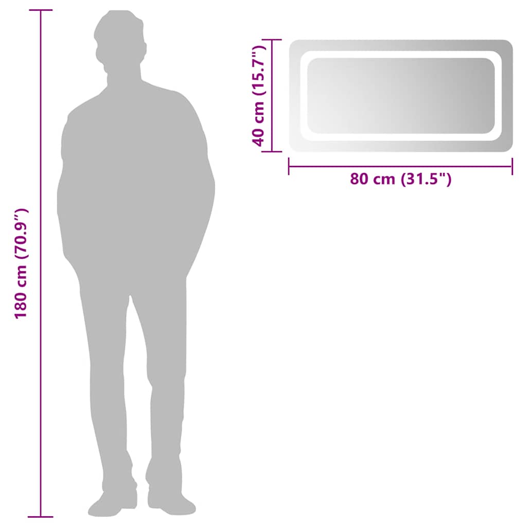 Baderomsspeil med LED 80x40 cm