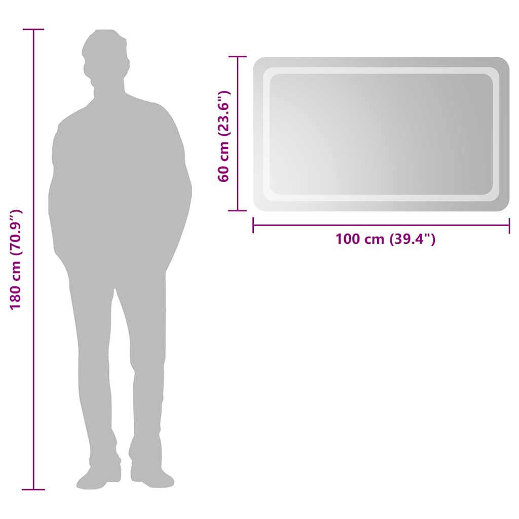 Baderomsspeil med LED 100x60 cm