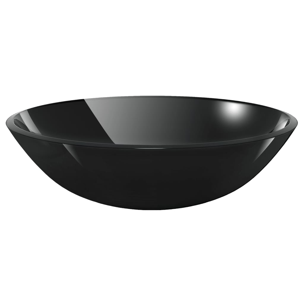 Baderomsvask med kran og trykkavløp Svart herdet glass