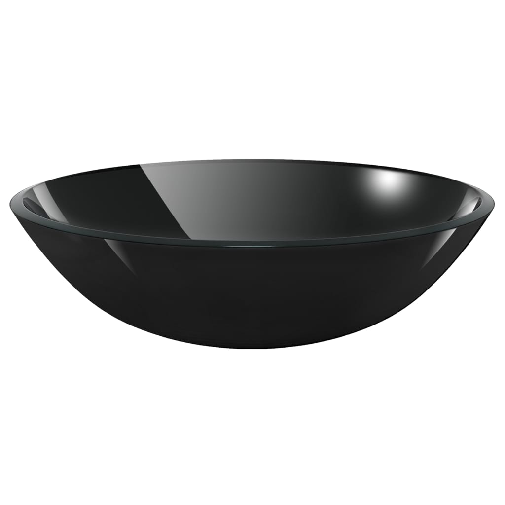 Baderomsvask med kran og trykkavløp Svart herdet glass