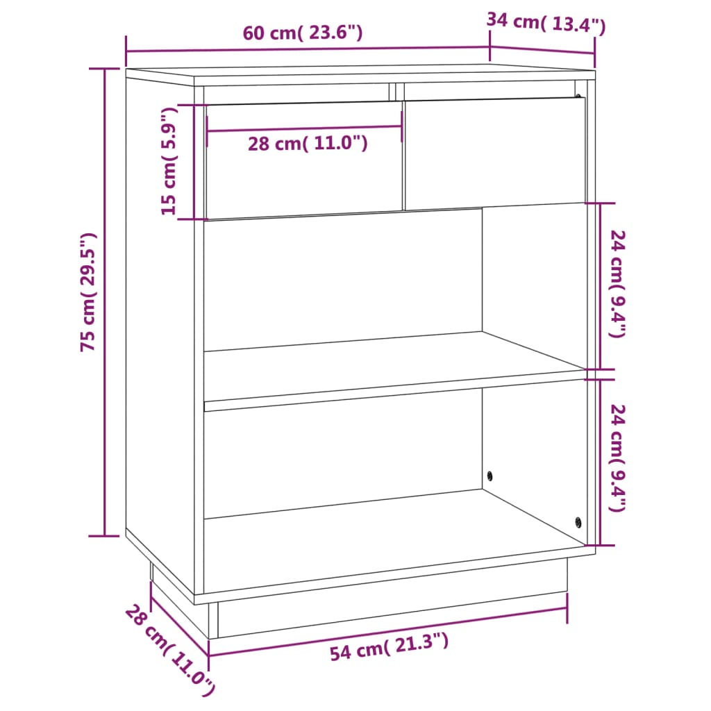 Avlastningsbord konsollbord Hvit 60x34x75 cm heltre furu