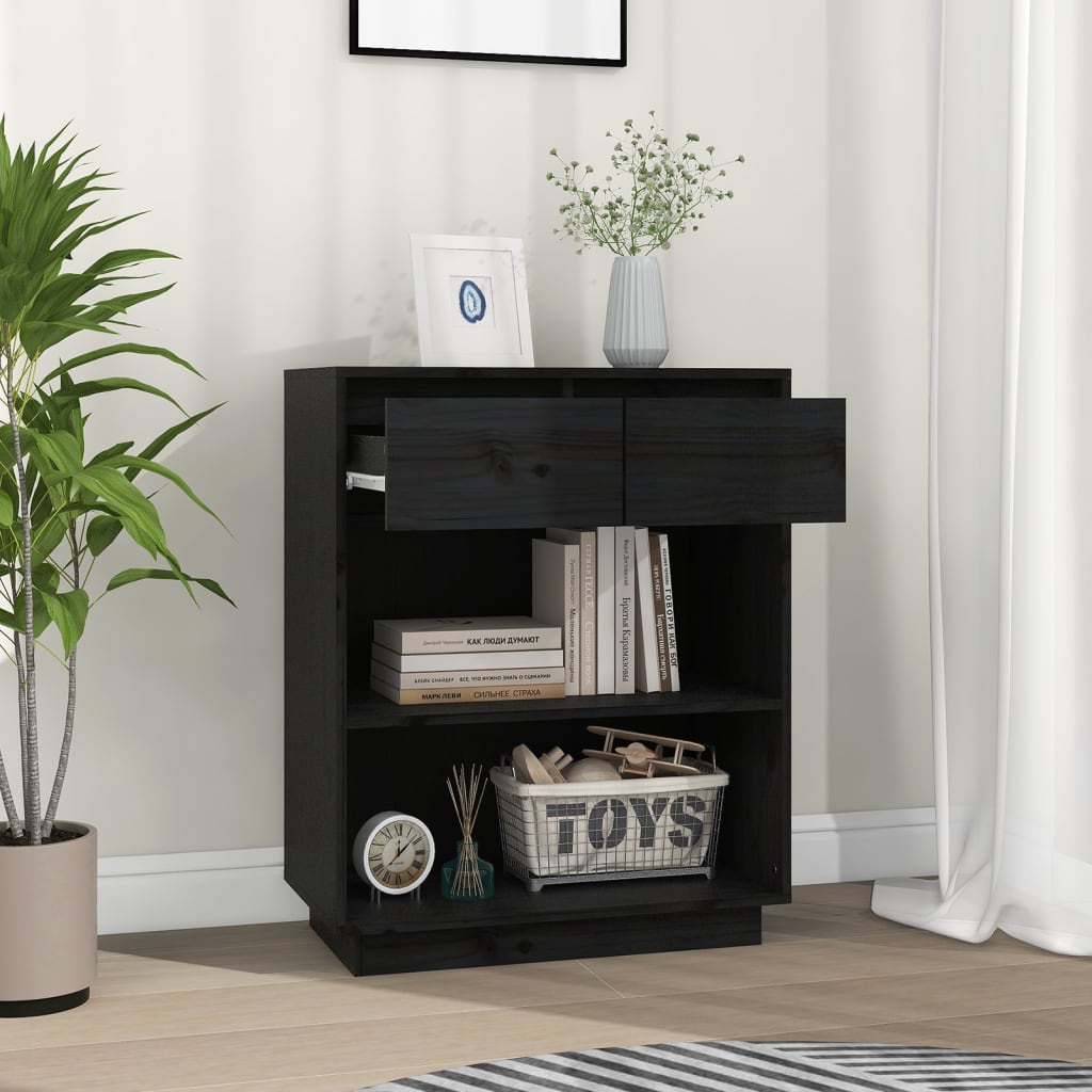 Bokhylle Svart 60x34x75 cm heltre furu