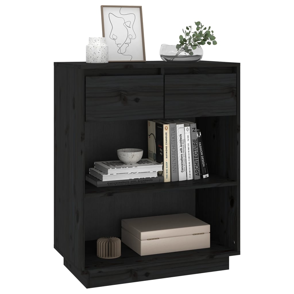 Bokhylle Svart 60x34x75 cm heltre furu