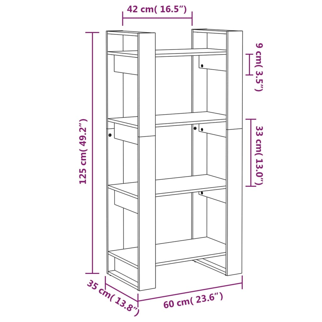 Bokhylle Honningbrun Romdeler 60x35x125 cm heltre
