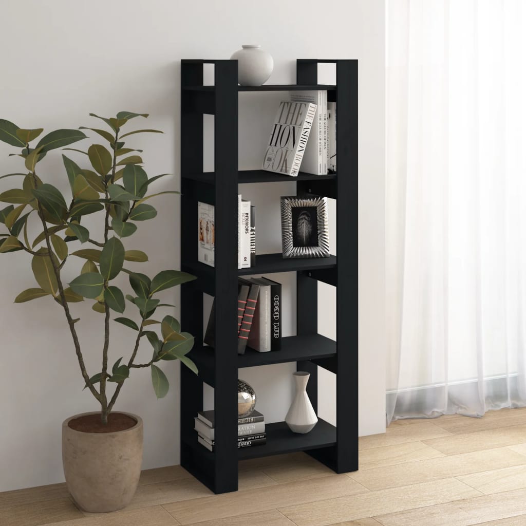 Bokhylle Svart Romdeler 60x35x160 cm heltre