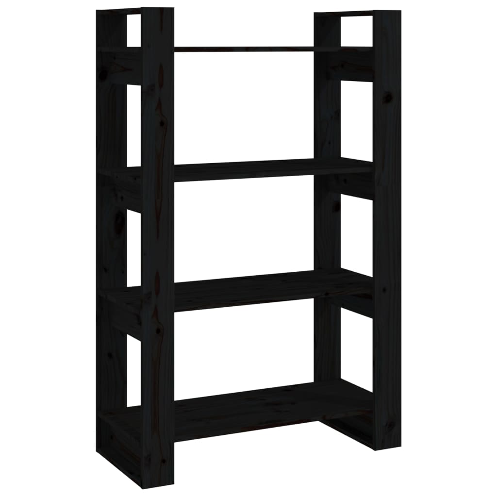 Bokhylle Svart Romdeler 80x35x125 cm heltre furu