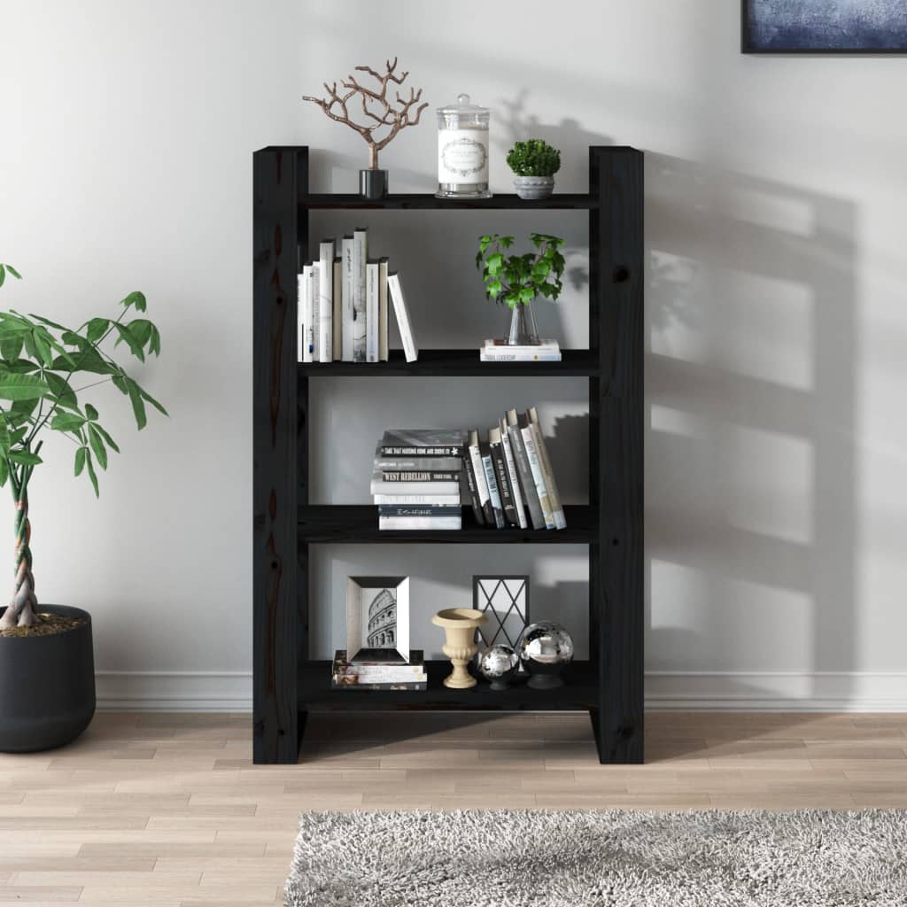 Bokhylle Svart Romdeler 80x35x125 cm heltre furu
