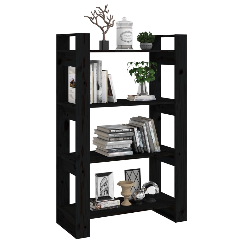 Bokhylle Svart Romdeler 80x35x125 cm heltre furu
