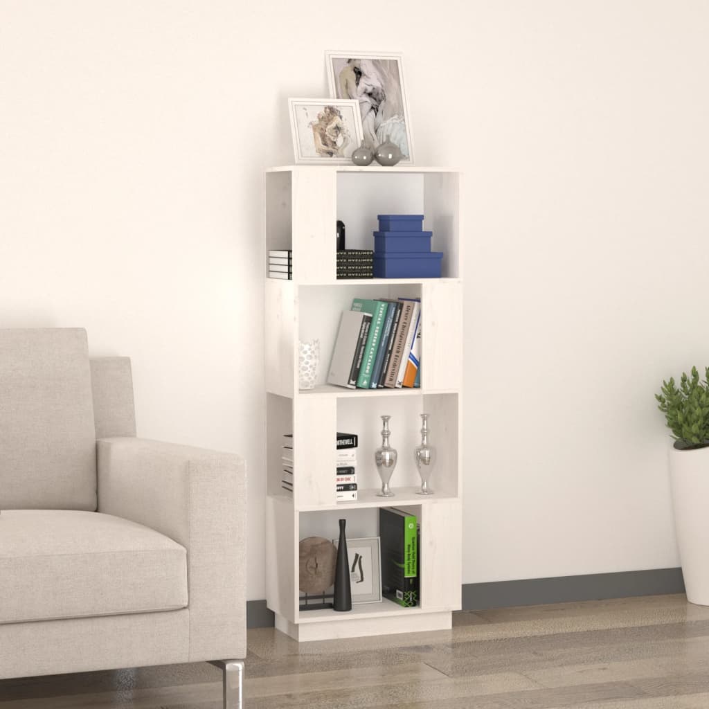 Bokhylle Hvit Romdeler 51x25x132 cm heltre furu