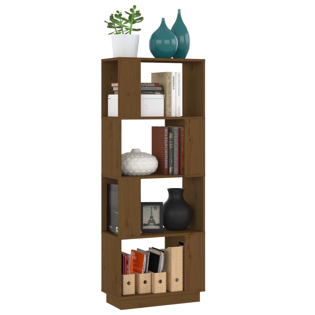 Bokhylle Honningbrun Romdeler 51x25x132 cm heltre furu