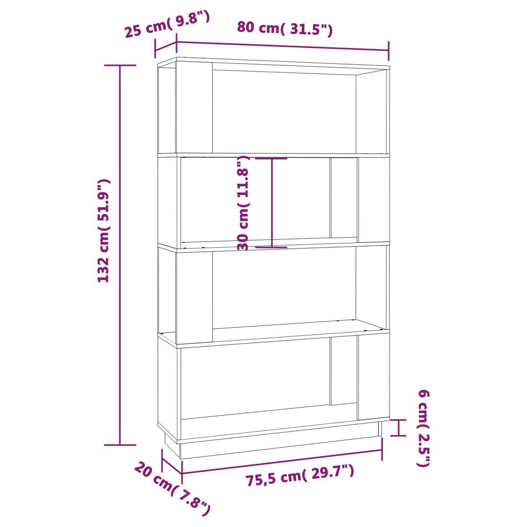 Bokhylle Honningbrun Romdeler 80x25x132 cm heltre