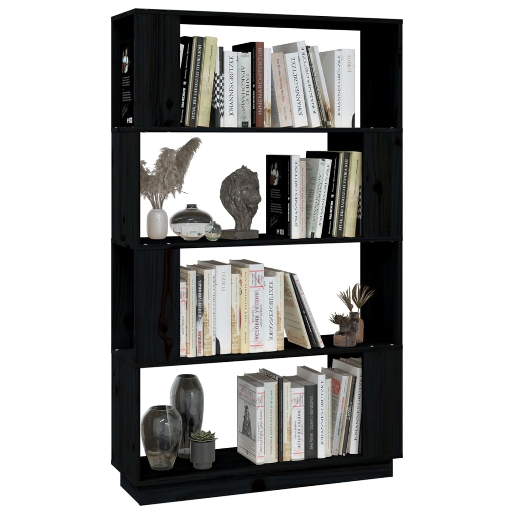 Bokhylle Svart Romdeler 80x25x132 cm heltre furu