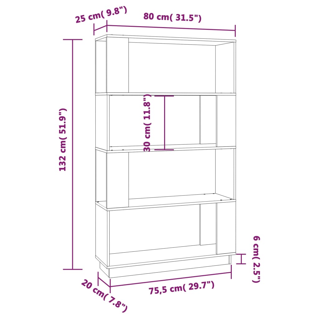 Bokhylle Svart Romdeler 80x25x132 cm heltre furu
