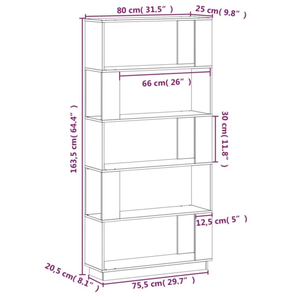 Bokhylle Svart Romdeler 80x25x163,5 cm heltre furu