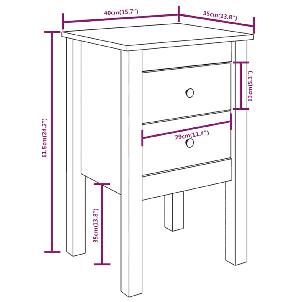 Nattbord Sengbord Tre heltre furu 40x35x61,5 cm
