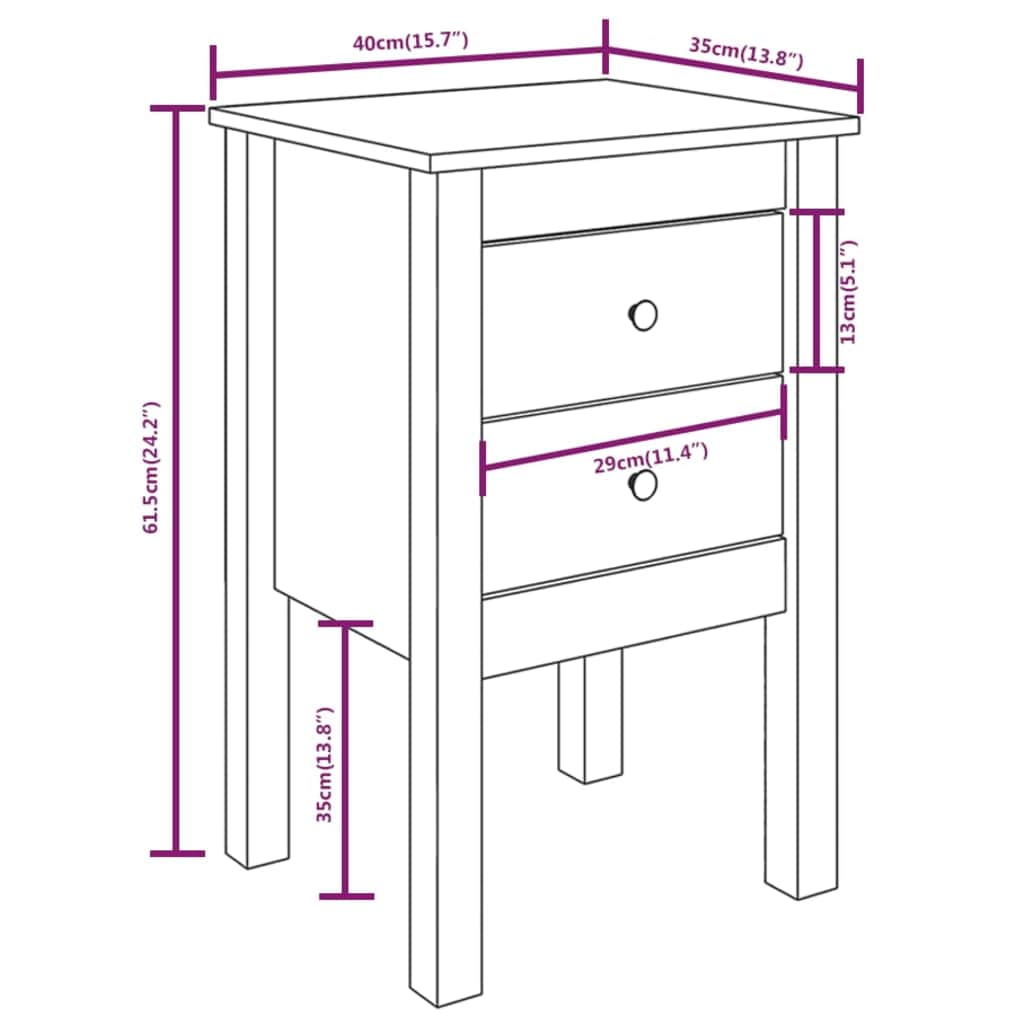 Nattbord Sengbord Hvit 40x35x61,5 cm heltre furu