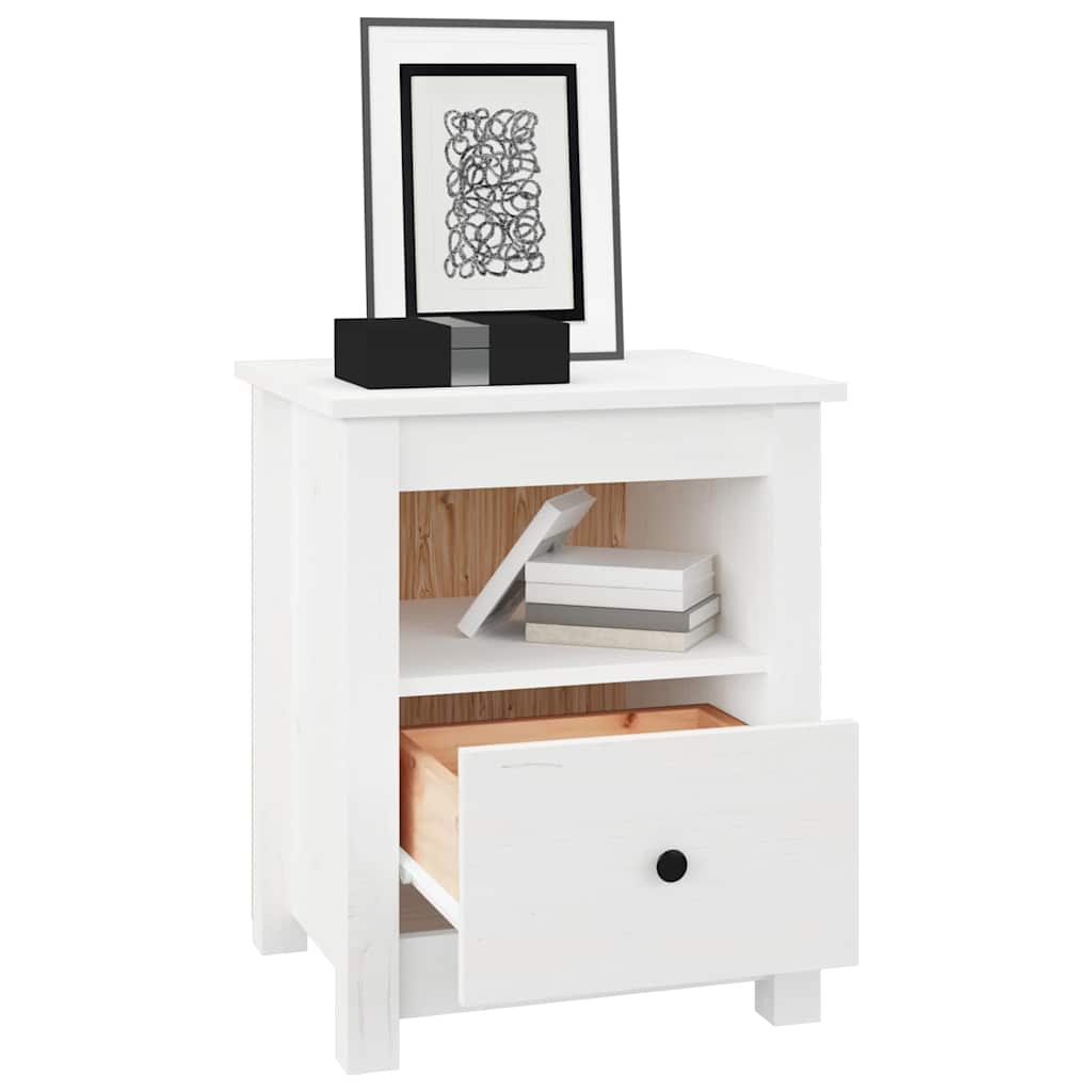 Nattbord Sengbord Hvit 40x35x49 cm heltre furu