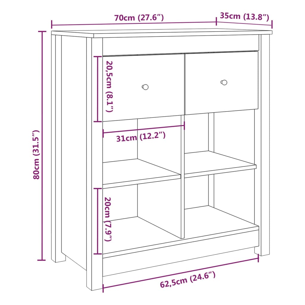 Skjenk Svart 70x35x80 cm heltre furu