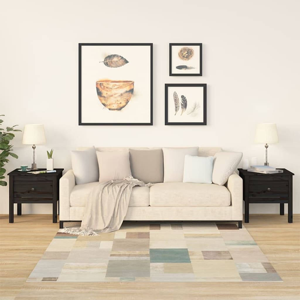 Sidebord Svart 2 stk 50x50x49 cm heltre furu