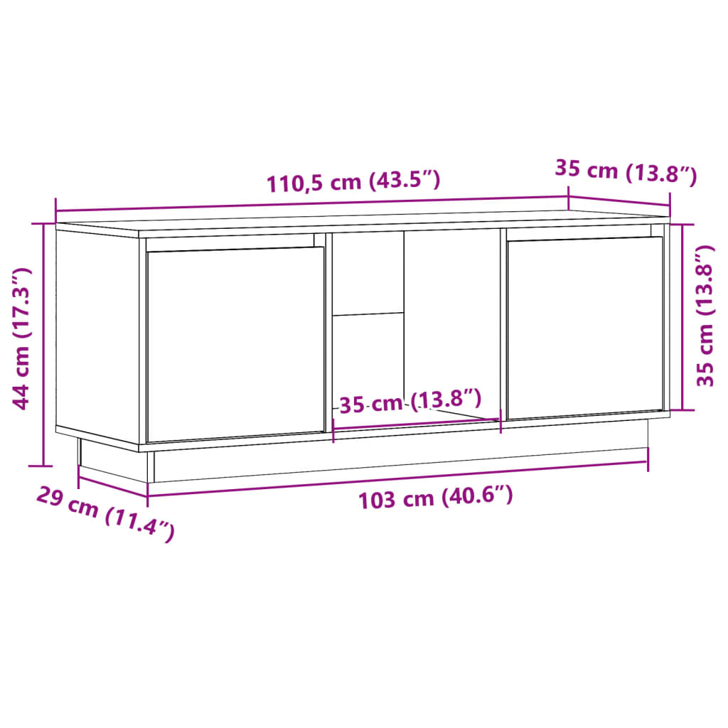 TV-Møbel Grå TV-benk 110,5x35x44 cm heltre furu