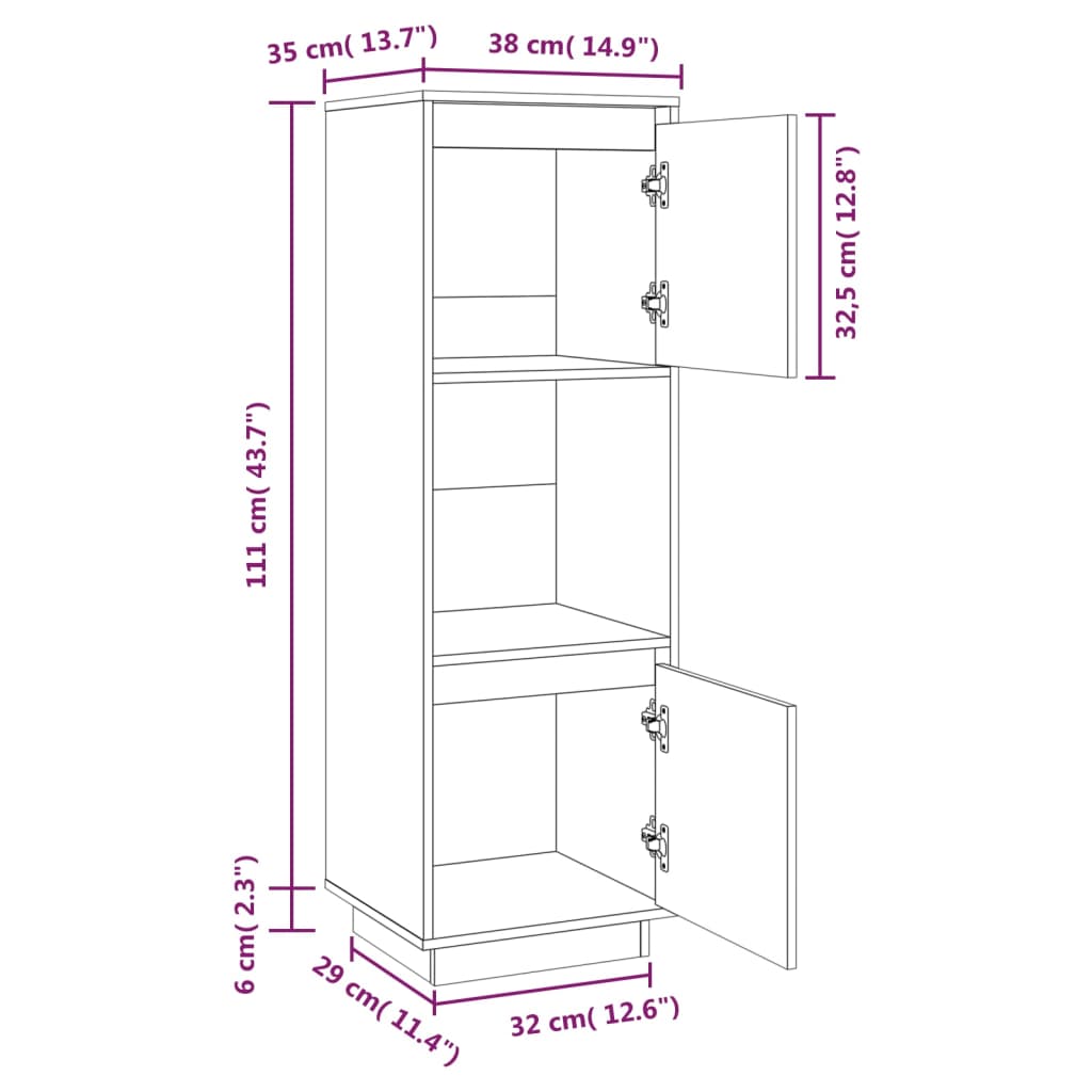 Skap honningbrun 38x35x117 cm heltre furu
