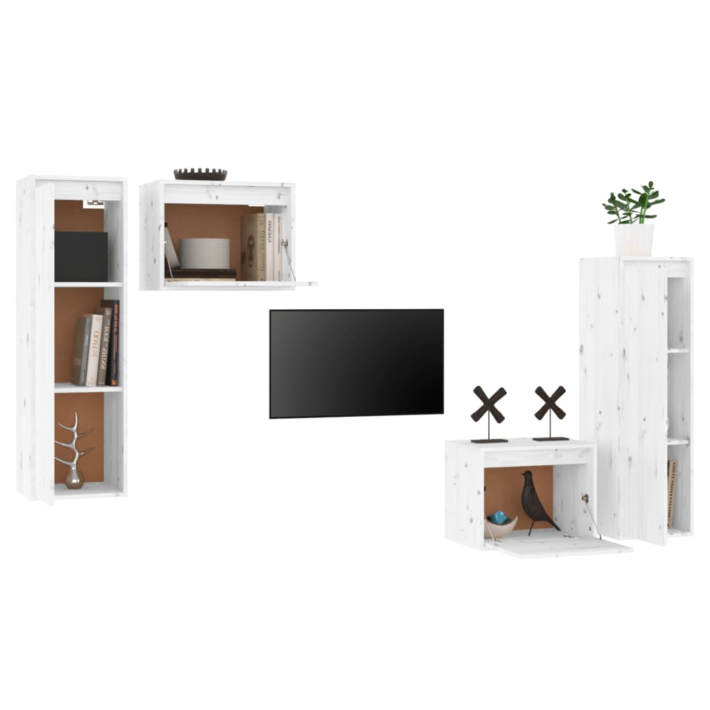TV-Møbel Hvit Tv-benker 4 stk heltre furu