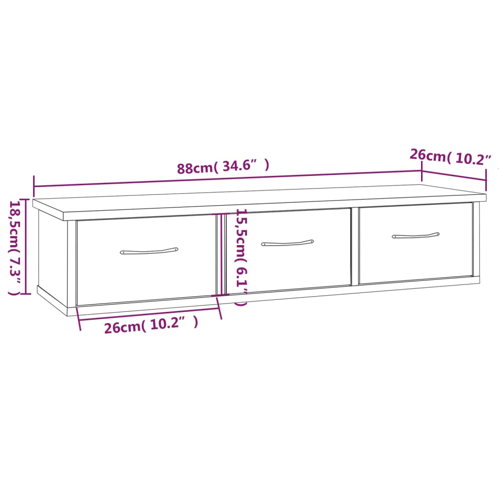 Veggskap grå sonoma eik 88x26x18,5 cm konstruert tre