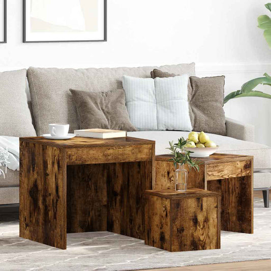 Salongbord Sofabord Røkt Eik 3 stk