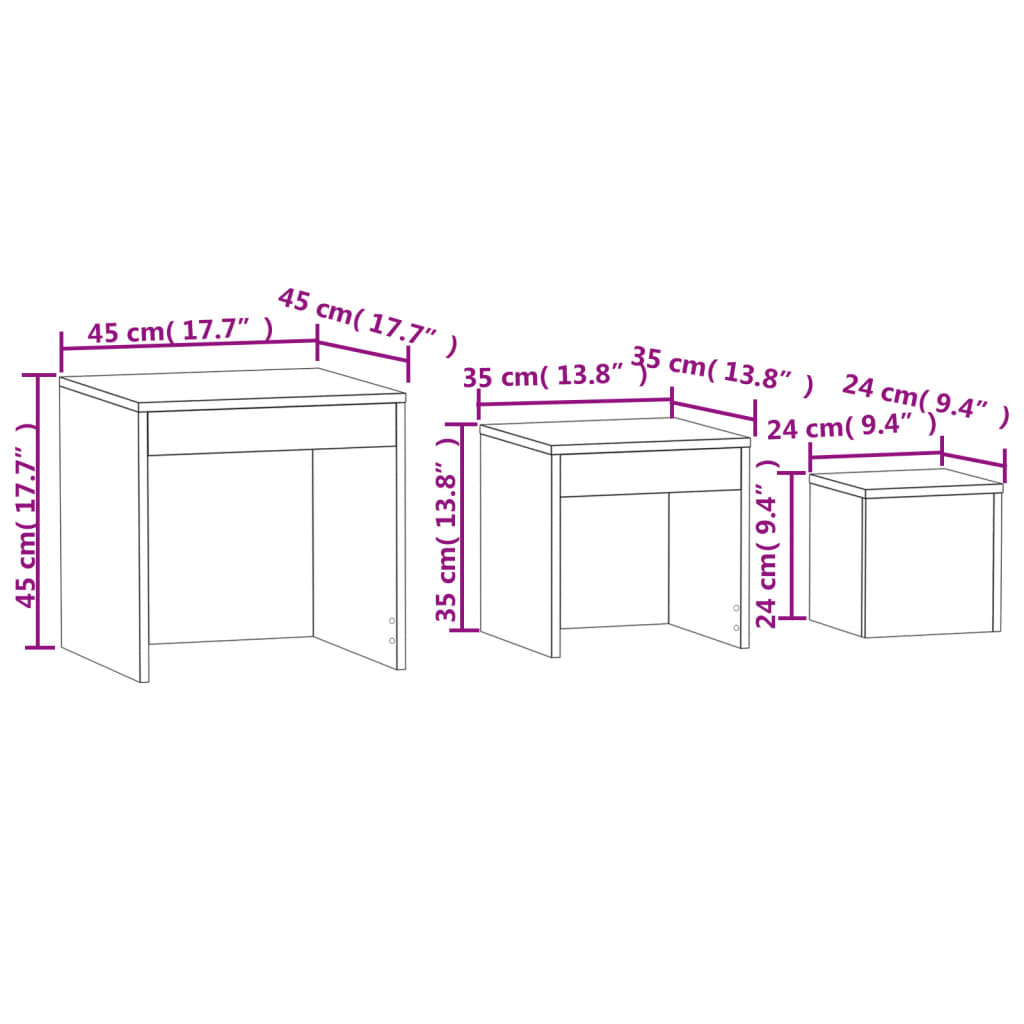 Stablebord 3 stk brun eik konstruert tre